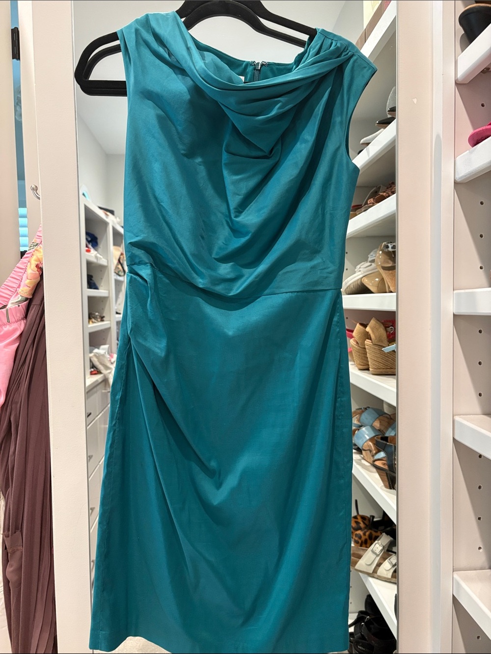 Suzi Chin for Maggy Boutique Teal Draped Sheath Dress